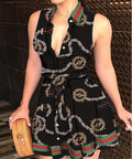 Sexy Sleeveless Dress with Collar and Waist Tie ZC3208